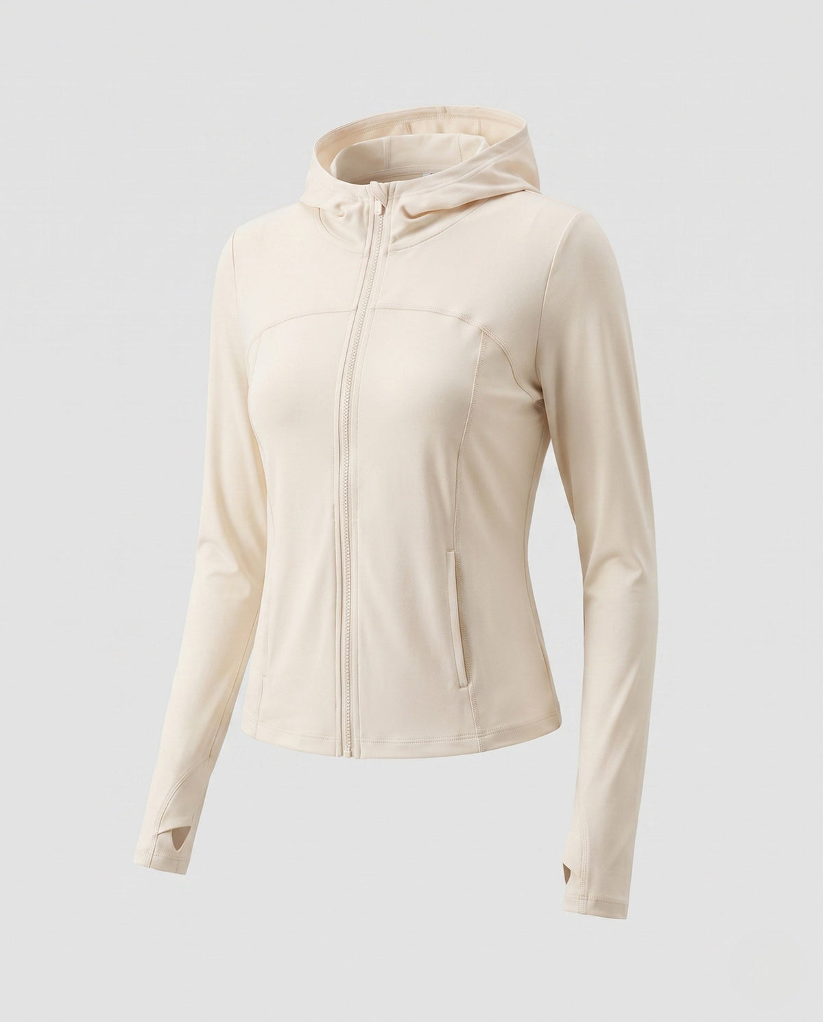 Women's Lightweight Hooded Jacket with Zipper, Integrated Thumb Holes