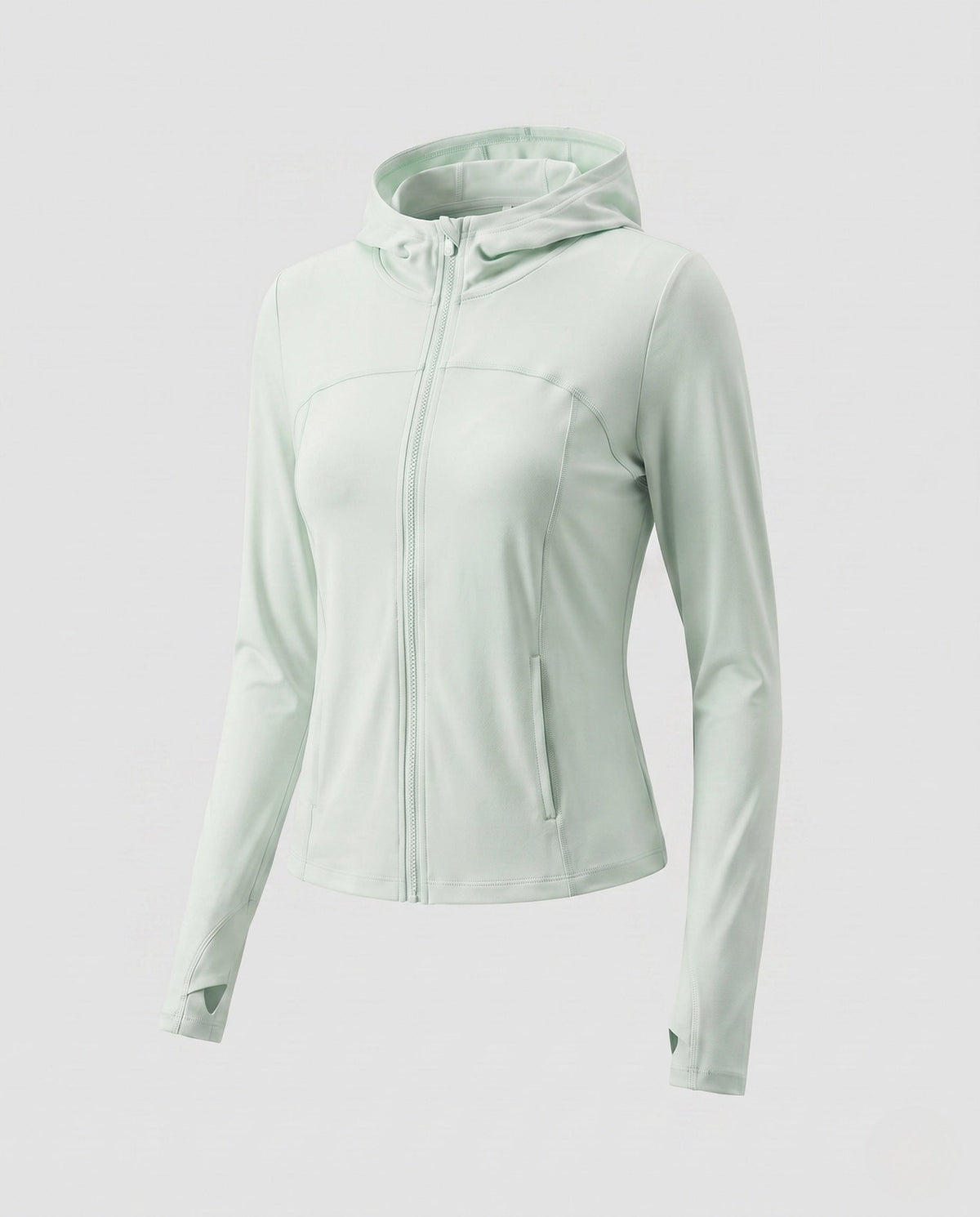 Women's Lightweight Hooded Jacket with Zipper, Integrated Thumb Holes