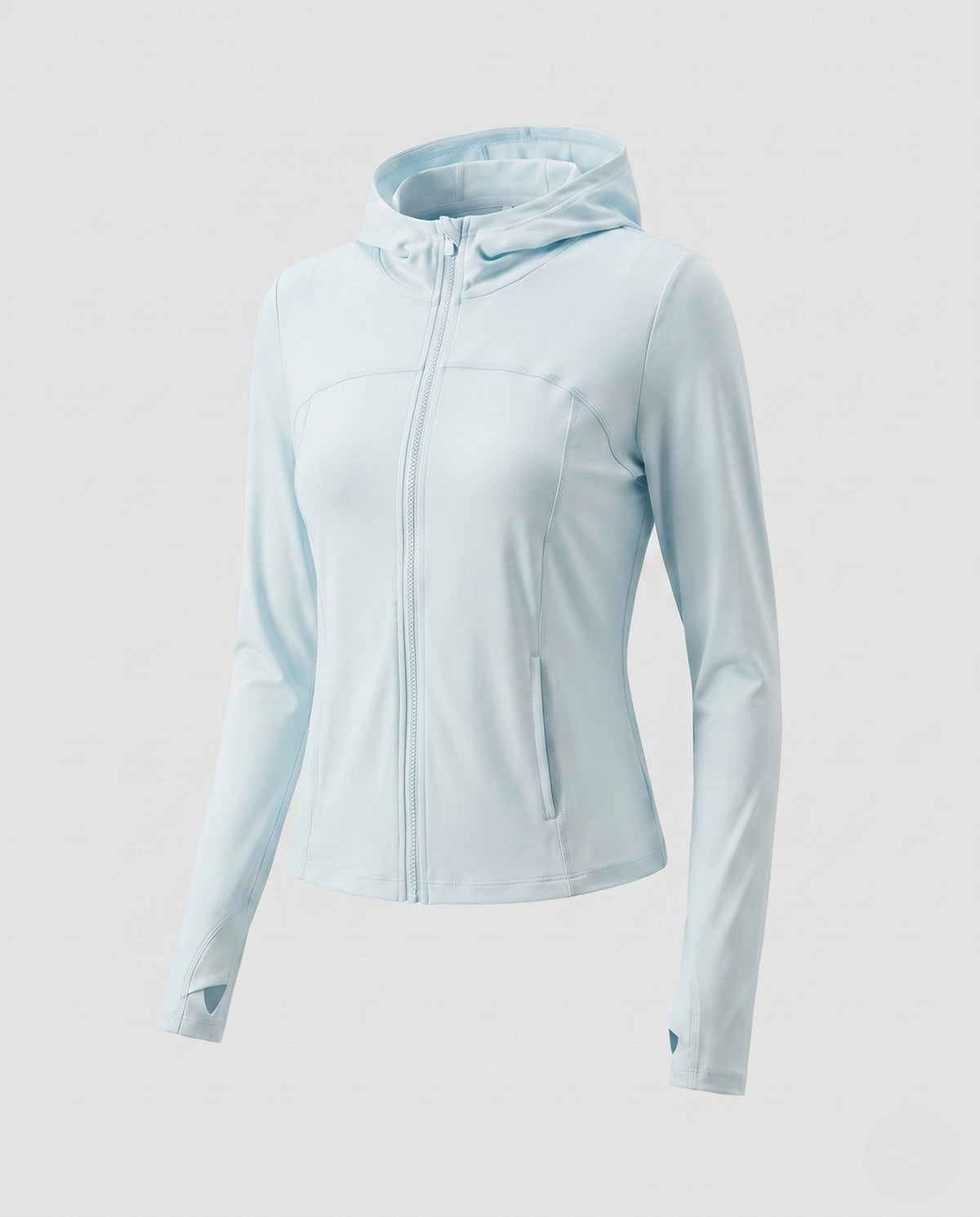 Women's Lightweight Hooded Jacket with Zipper, Integrated Thumb Holes