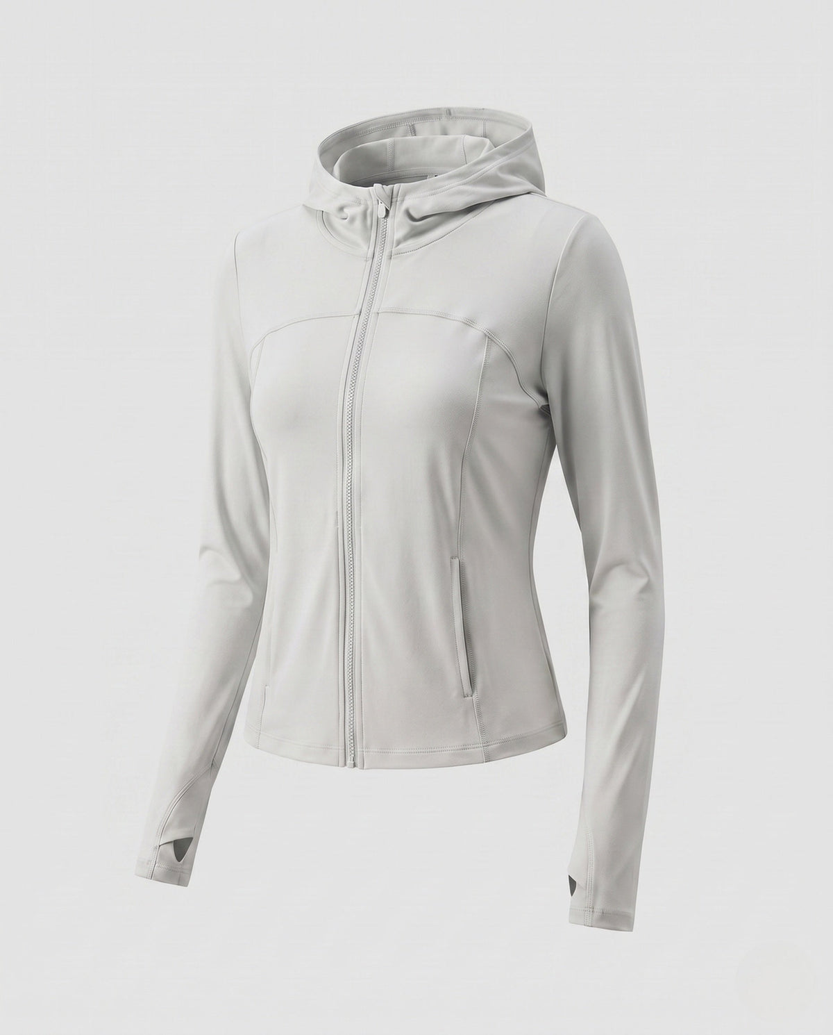 Women's Lightweight Hooded Jacket with Zipper, Integrated Thumb Holes