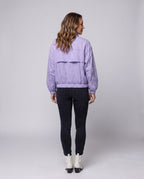 Women's Light Oversized Short Jacket with Stand-Up Collar, Elastic Hem - Back View