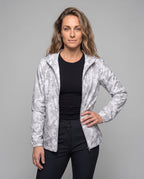 Women's Travel-Friendly Hoodie Jacket with Hexagonal Structure Print - Upper Body View
