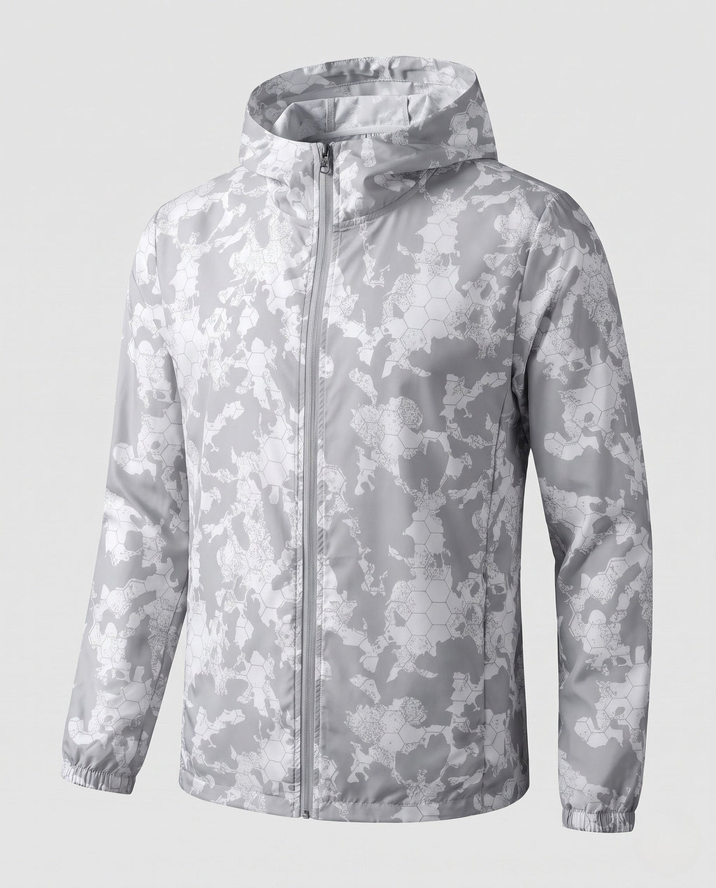 Women's Travel-Friendly Hoodie Jacket with Hexagonal Structure Print
