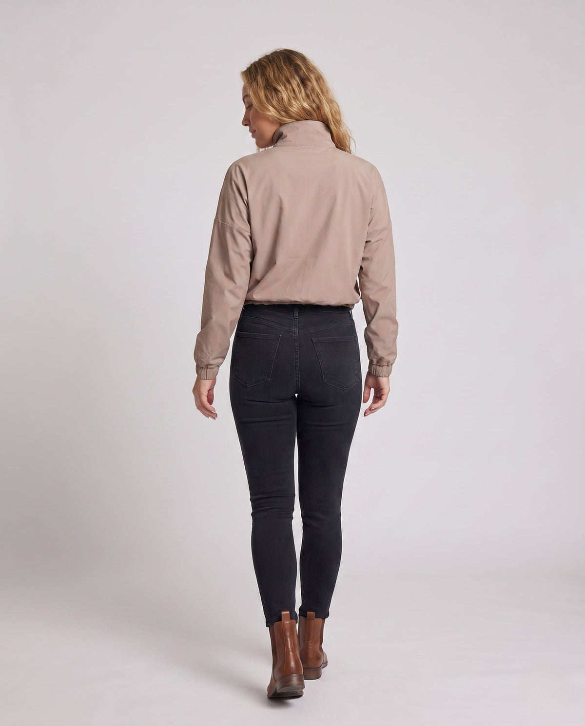 Women's Ultra-Light Short-Cut Training Jacket with Zipper, Drawstring - Back View