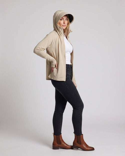 Unisex UV Protection Hoodie Jacket with Removable Visor - Front View