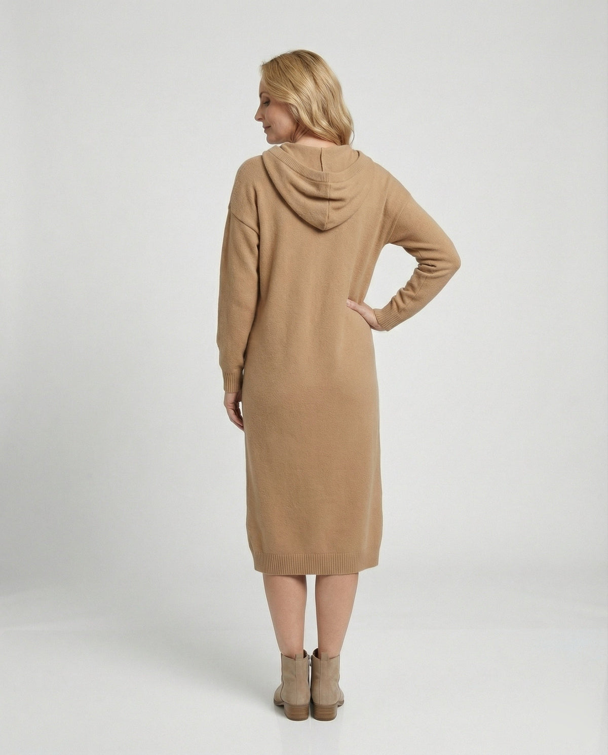 Women's Hoodie Dress made of Soft Knit Material with Button Placket