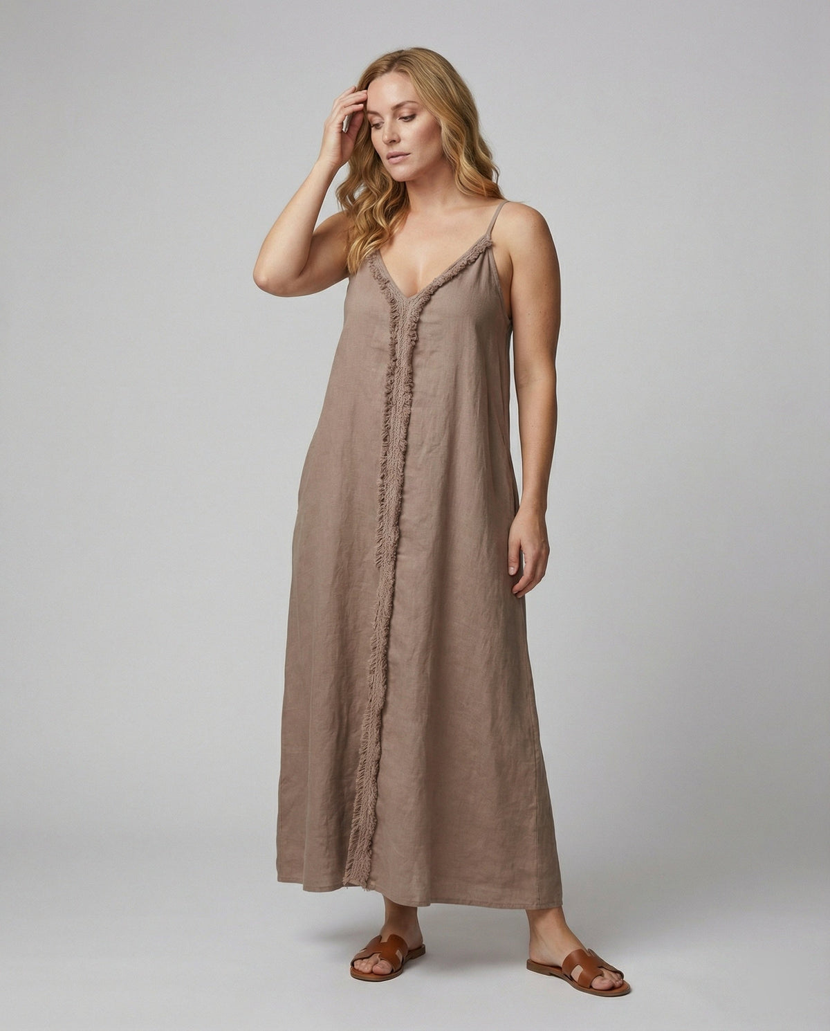 Women's Maxi Dress with Casual V-Neck and Side Pockets