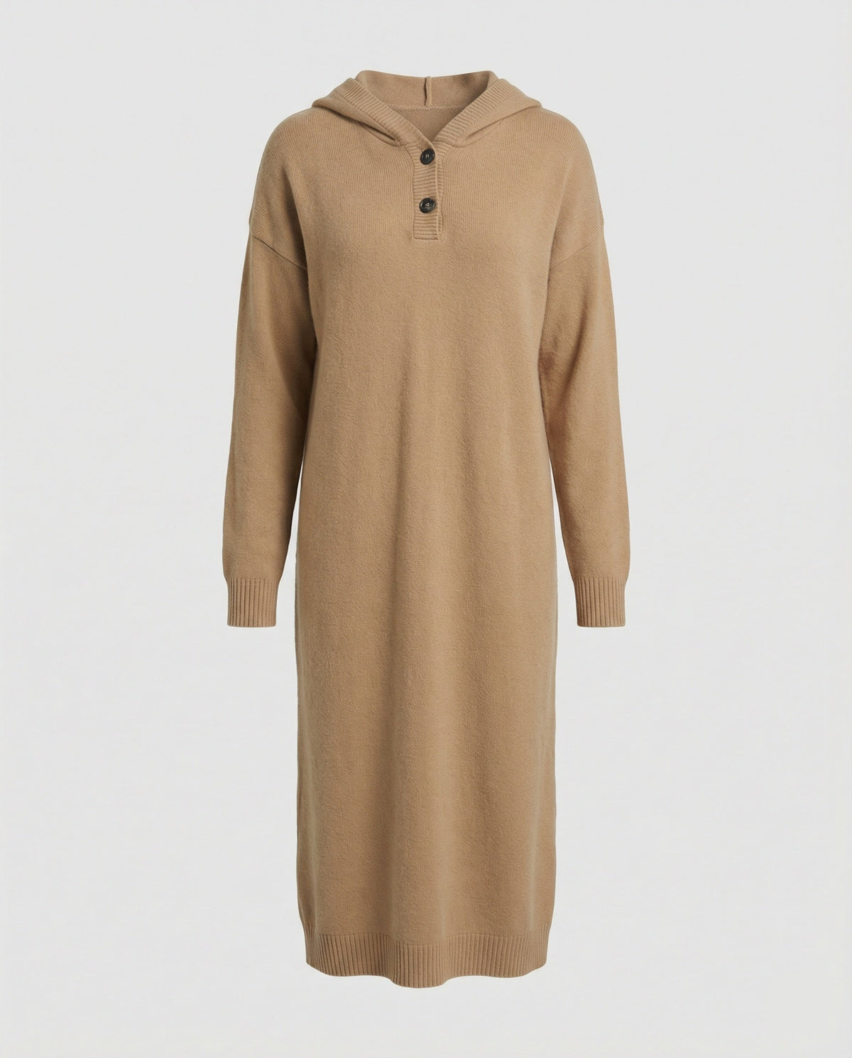 Women's Hoodie Dress made of Soft Knit Material with Button Placket