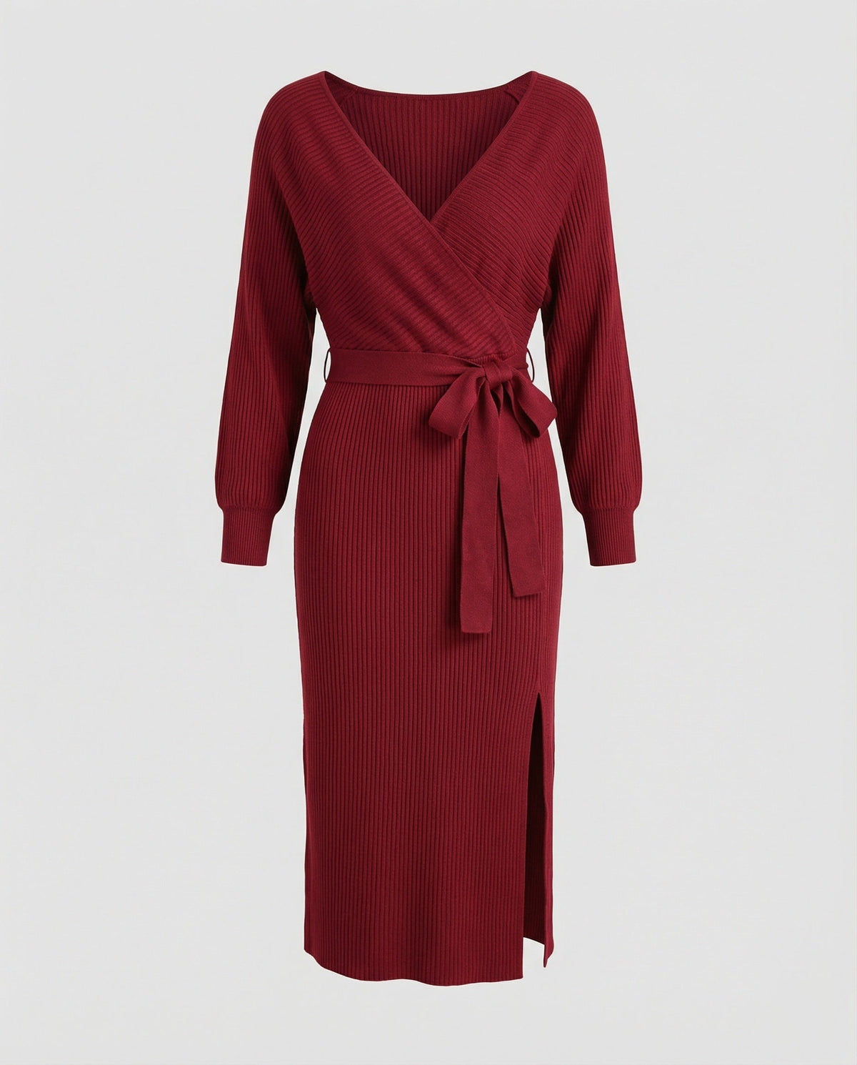 Women's Knit Dress with Elegant Wrap Design and Decorative Belt