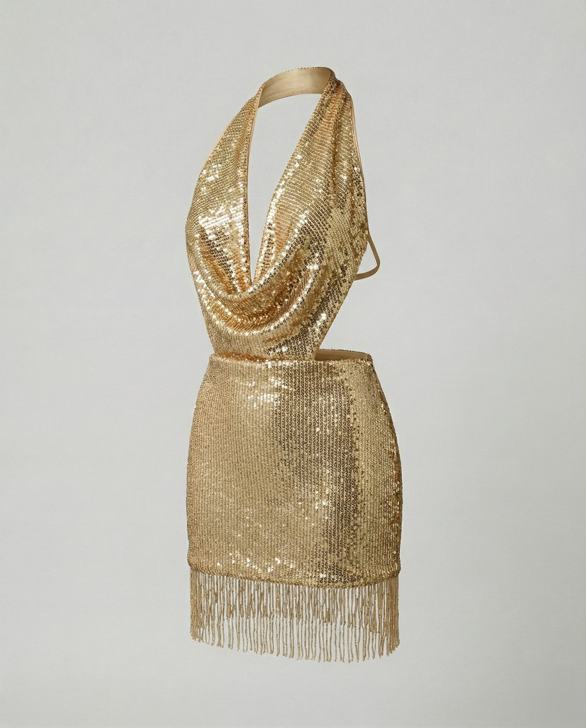Women's Functional Evening Dress with Sequins and Fringes