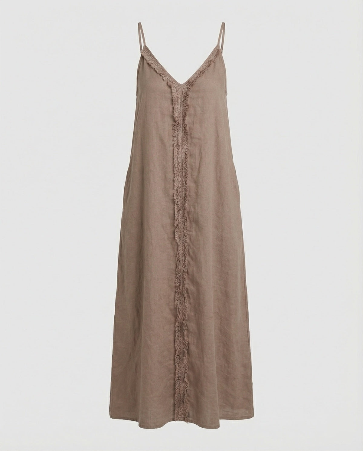 Women's Maxi Dress with Casual V-Neck and Side Pockets