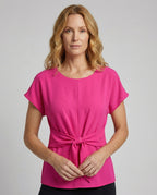 Women's U-Boat Neckline Knot Blouse Top - Upper Body View