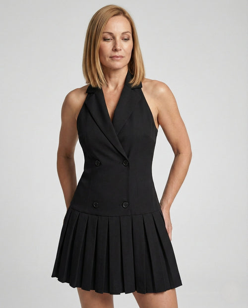 Blazer Mini Dress Double-Breasted Sleeveless Women - Upper Body View