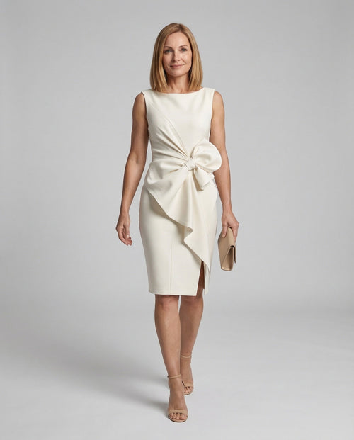 Satin Sheath Dress Asymmetric Elegant Women - Front View