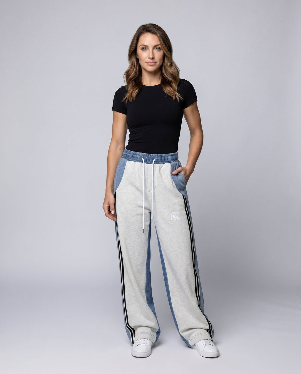 Women's Casual Sports Pants with Side Stripes - Front View