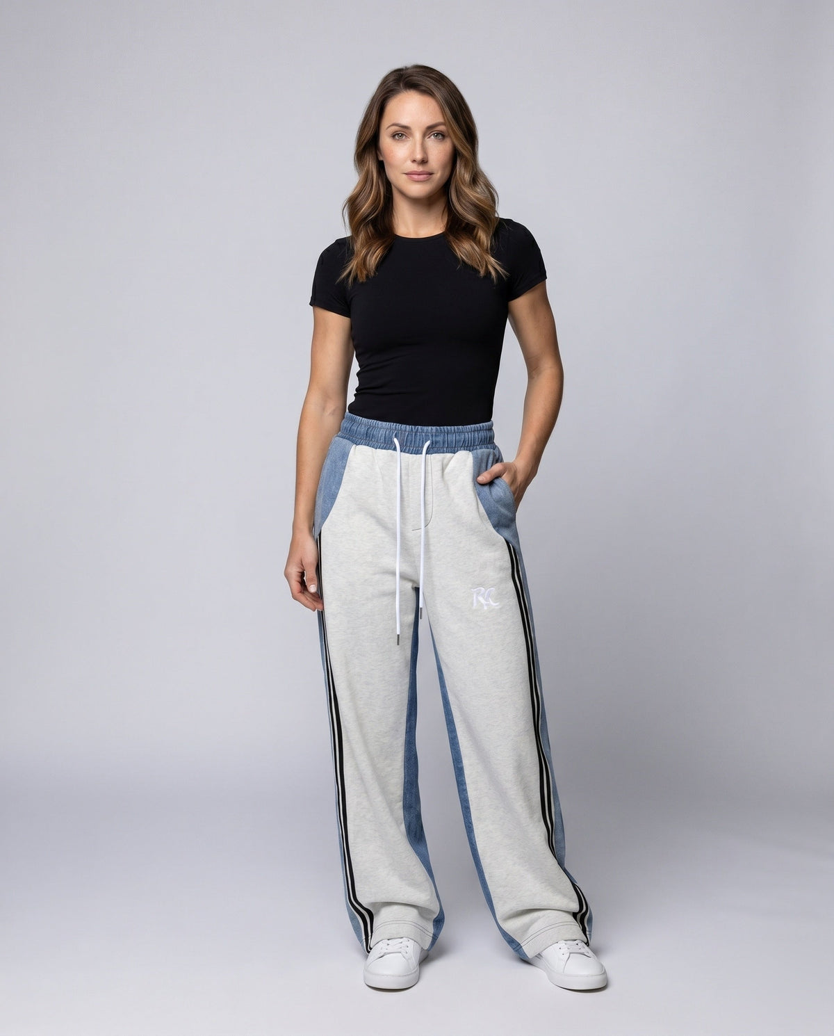 Women's Casual Sports Pants with Side Stripes - Front View