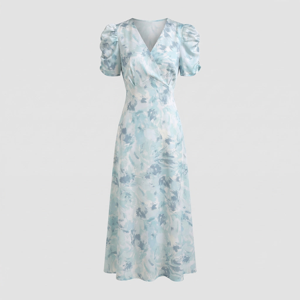 Wrap Dress with Puff Sleeves Empire Women
