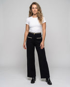 Women's Elegant and Comfortable Cropped Pants with Decorative Seams - Front View