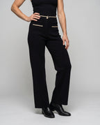 Women's Elegant and Comfortable Cropped Pants with Decorative Seams - Lower Body View