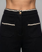 Women's Elegant and Comfortable Cropped Pants with Decorative Seams - Close-Up Detail