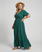 Women's Maxi Dress with Button Placket and Tiered Ruffle - Front View
