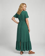 Women's Maxi Dress with Button Placket and Tiered Ruffle - Back View