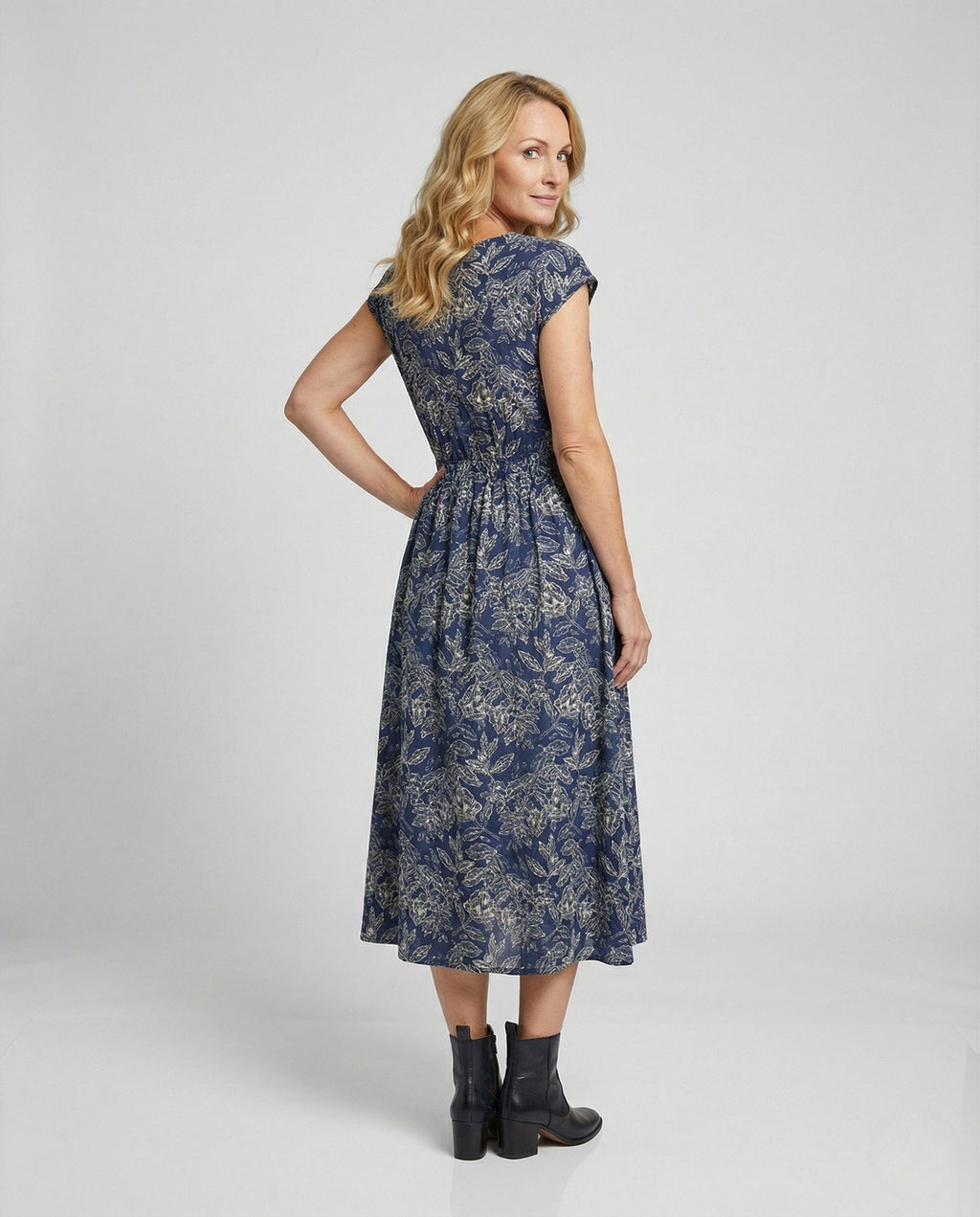 Women's Floor-Length Beach Dress with Botanical Print - Back View