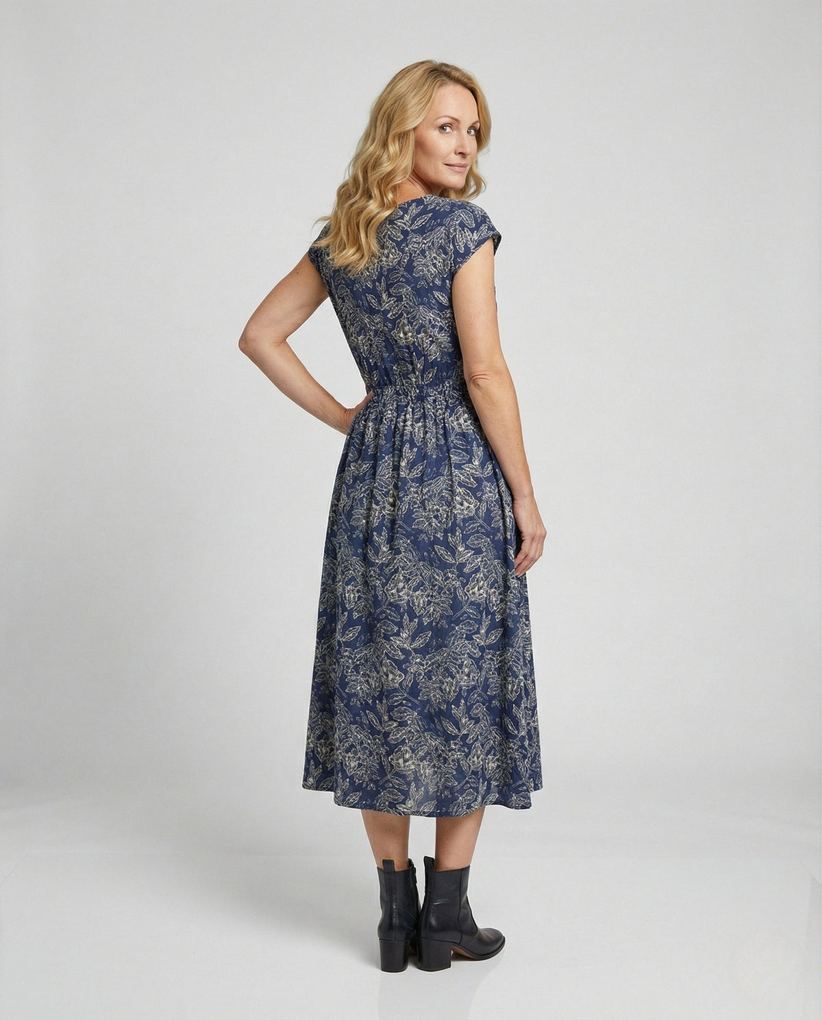 Women's Floor-Length Beach Dress with Botanical Print - Back View