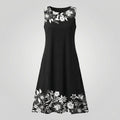 Women's Sleeveless A-Line Midi Dress with Floral Border