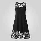 Women's Sleeveless A-Line Midi Dress with Floral Border