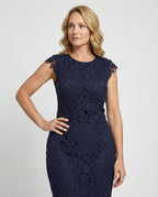 Women's Insulated Crochet Lace Dress with Cap Sleeves - Upper Body View
