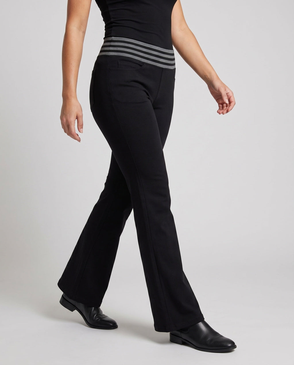 Women's Flared Stretch Jersey Pants with High Comfort Waistband - Lower Body View