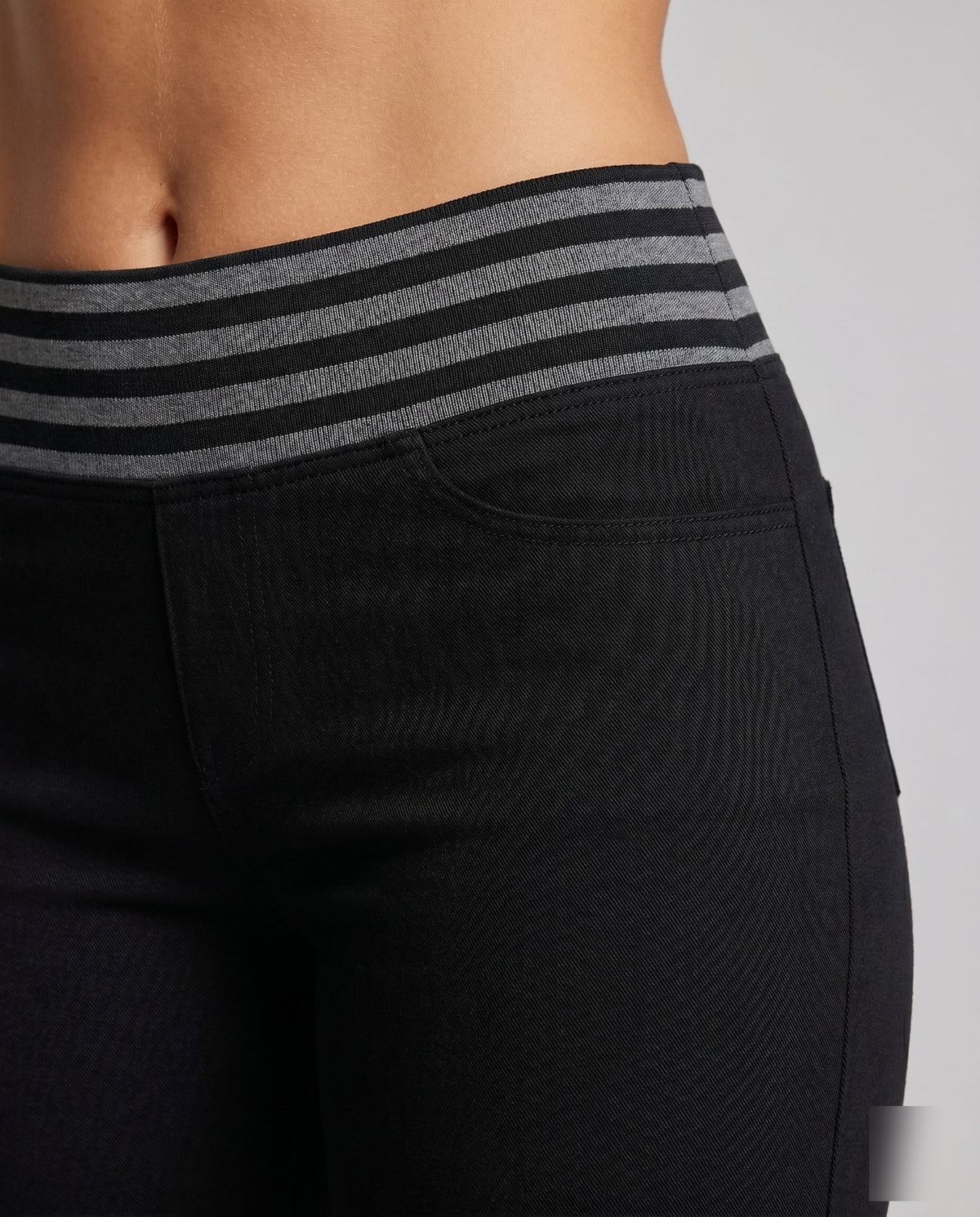 Women's Flared Stretch Jersey Pants with High Comfort Waistband - Close-Up Detail