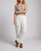 Women's High-Waisted Harem Pants with Wide Legs, Elastic Waistband - Lower Body View