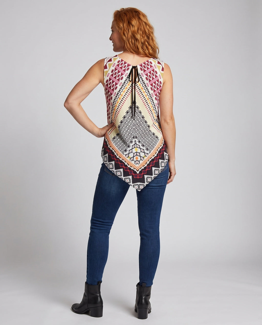 Women's Asymmetrical Blouse Top with Creative Patterns - Back View