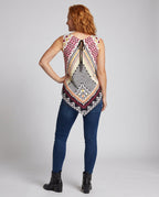 Women's Asymmetrical Blouse Top with Creative Patterns - Back View