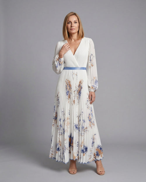 Maxi Dress Summer Women Chiffon Pleated - Front View