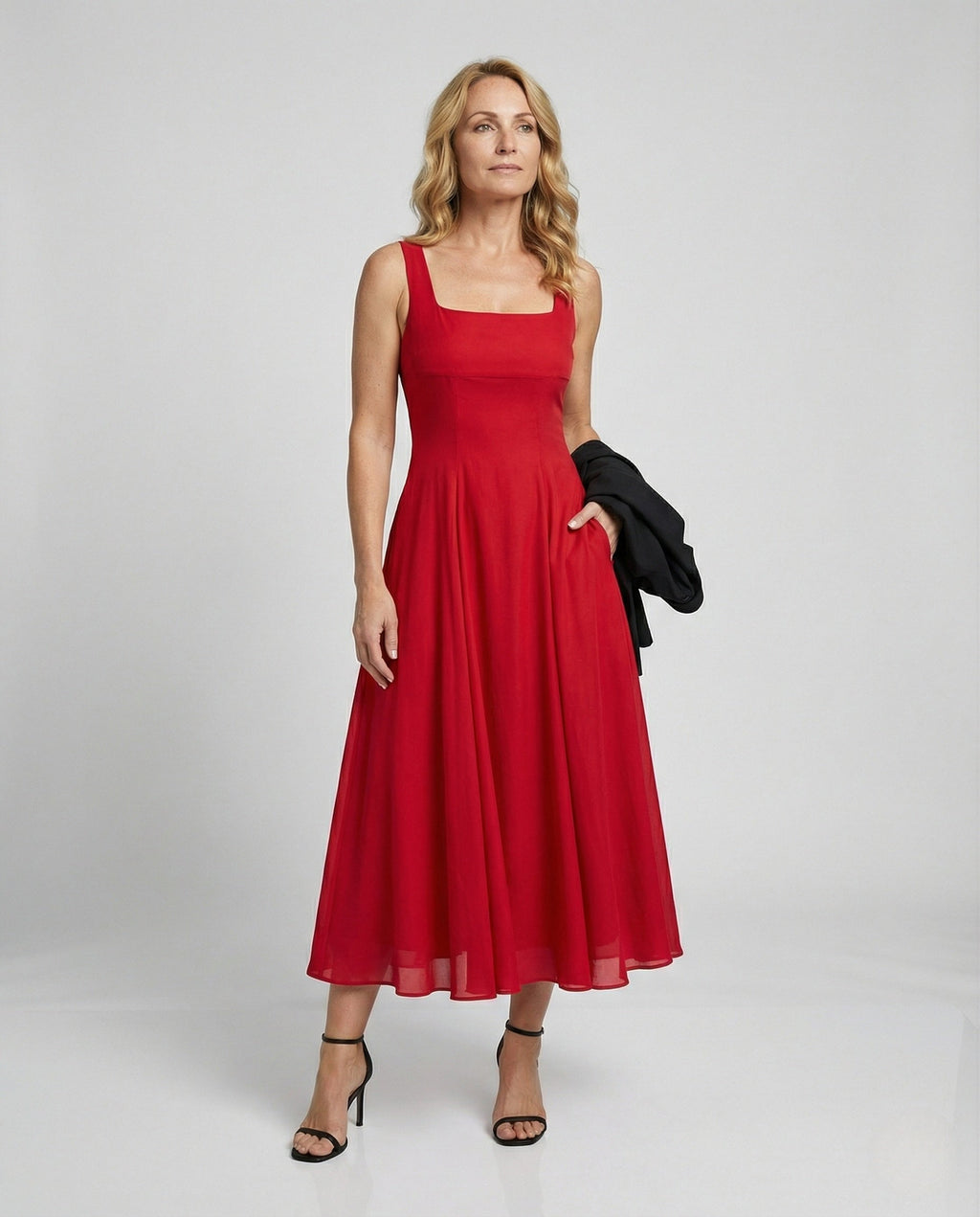 Women's Floor-Length Chiffon Evening Dress with Pockets - Front View