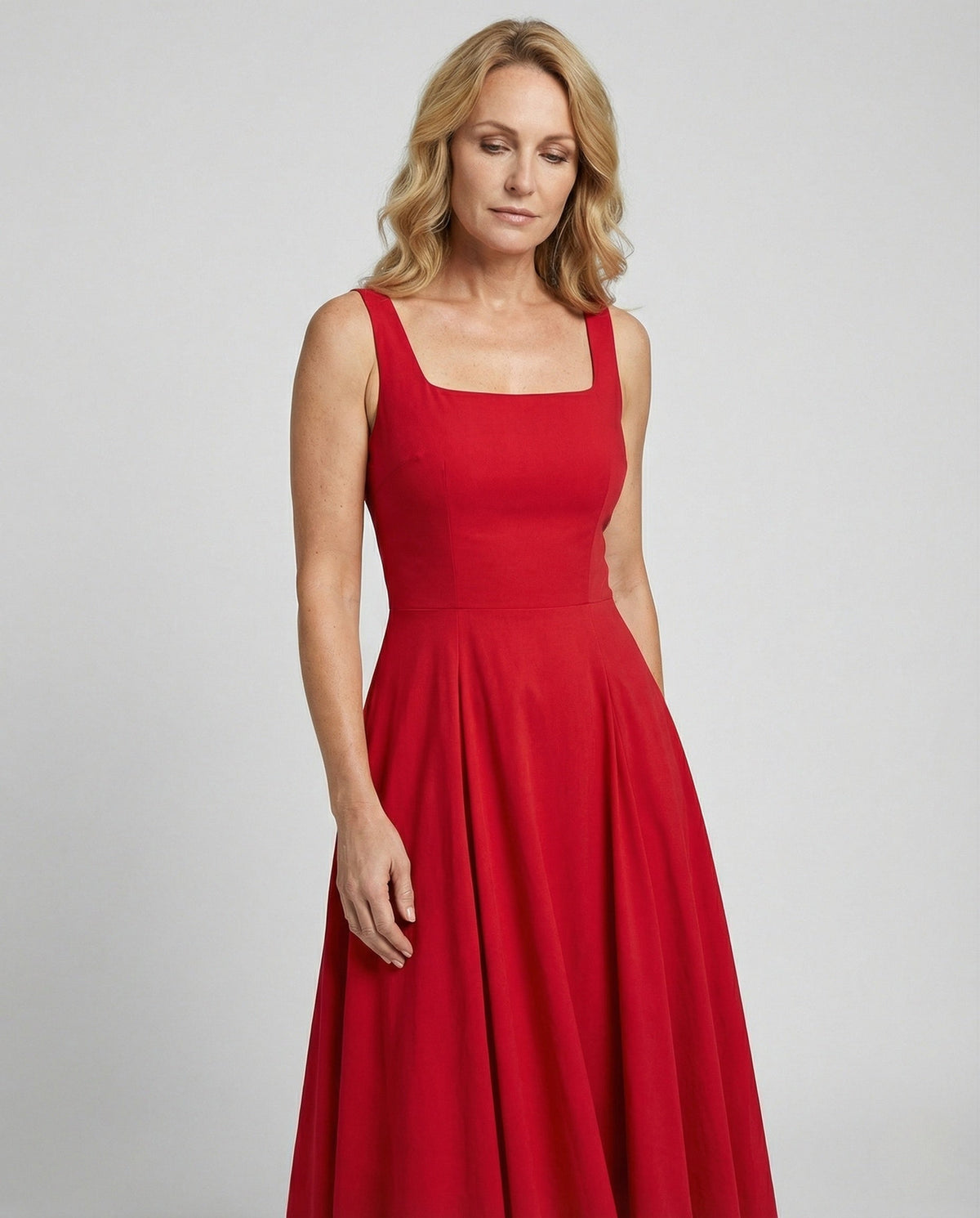 Women's Floor-Length Chiffon Evening Dress with Pockets - Upper Body View