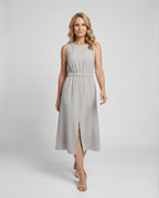 Women's Sleeveless Linen Midi Dress with Pockets - Front View