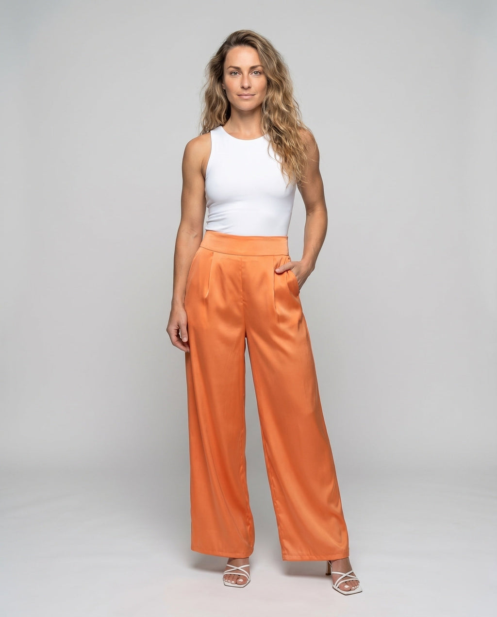 Women's Elegant and Flowing High-Waisted Trousers - Front View