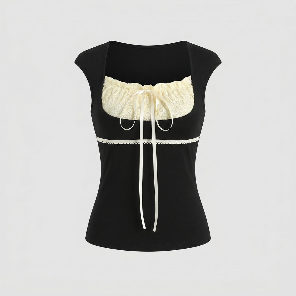Women's Elegant Top with Delicate Gather and Lace Details