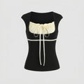 Women's Elegant Top with Delicate Gather and Lace Details