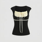 Women's Elegant Top with Delicate Gather and Lace Details