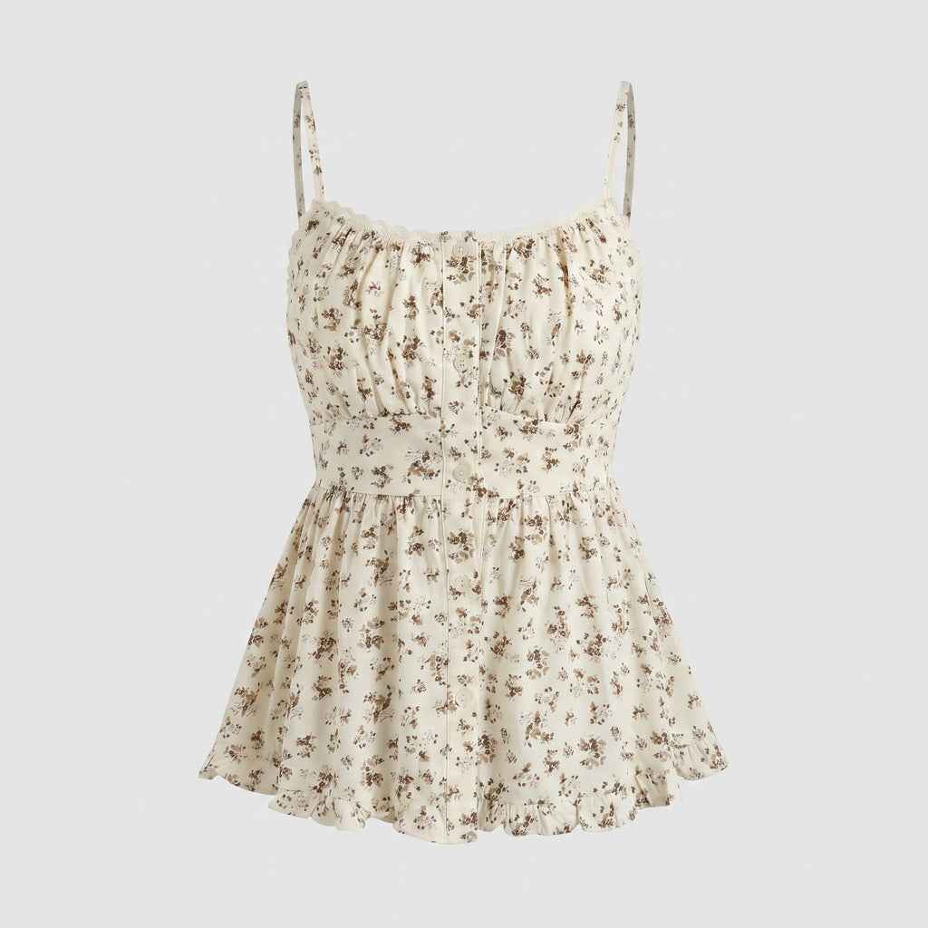 Women's Blouse Top with Voluminous Cut and Delicate Floral Details