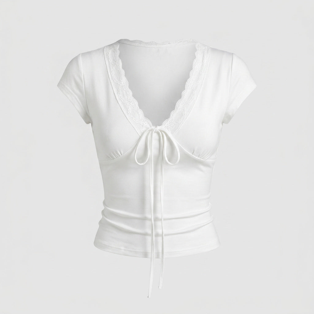 Women's Crop Top with Feminine Lace Embellishment