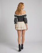 Women's Cropped Top with Ruffle Details, Delicate Lace Embellishment - Back View