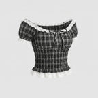 Women's Cropped Top with Ruffle Details, Delicate Lace Embellishment