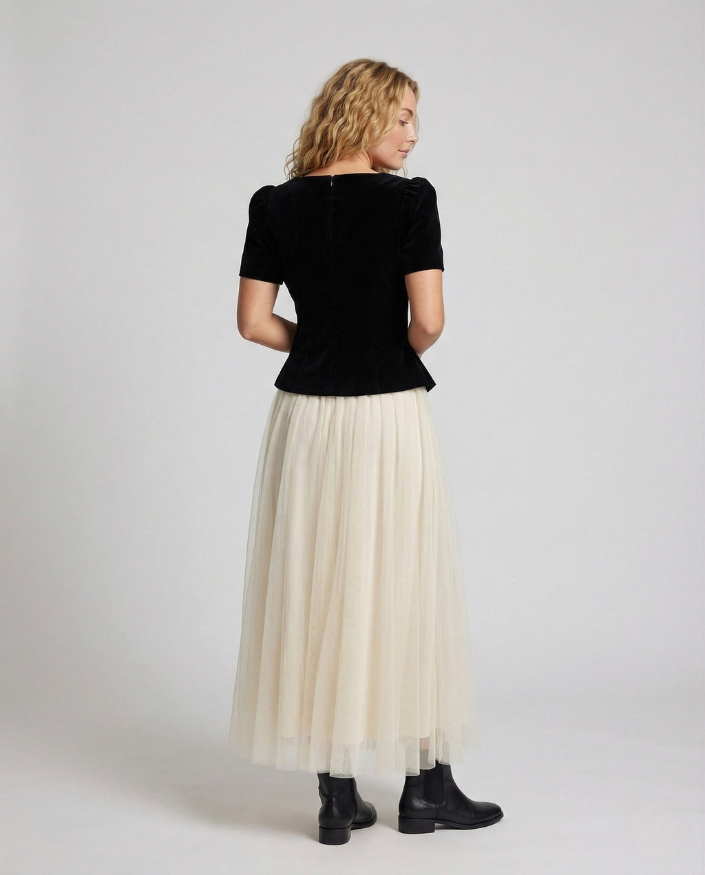 Women's Elegant Evening Set with Tulle Skirt - Back View