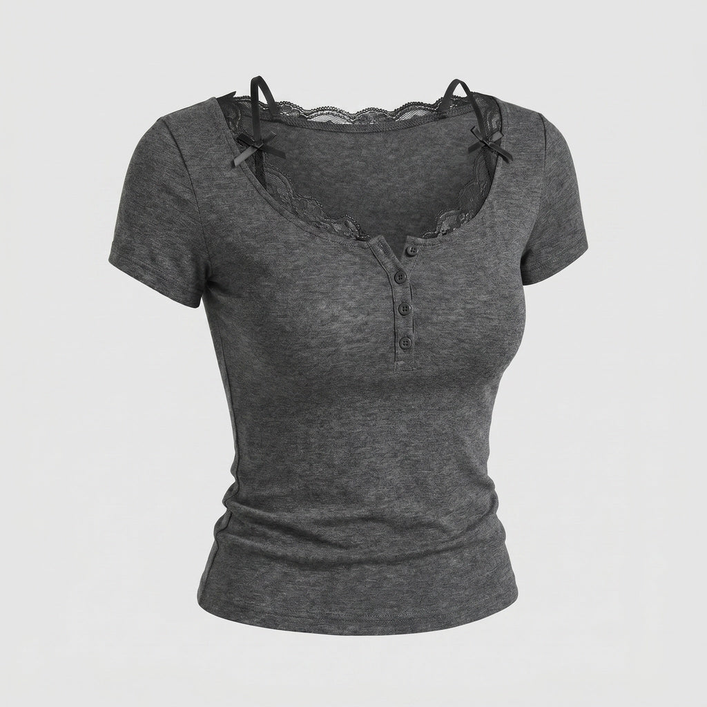 Women's Shirt with Lace Trim and Button Placket